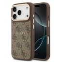 Apple iPhone 17 Pro Uyumlu Kılıf Guess Orjinal Lisanslı M-safe Şarj Özellikli Gold Metal Kamera Çerçeveli PU Deri 4G Desenli Yazı Logolu Kapak