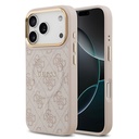 Apple iPhone 17 Pro Uyumlu Kılıf Guess Orjinal Lisanslı M-safe Şarj Özellikli Gold Metal Kamera Çerçeveli PU Deri 4G Desenli Yazı Logolu Kapak