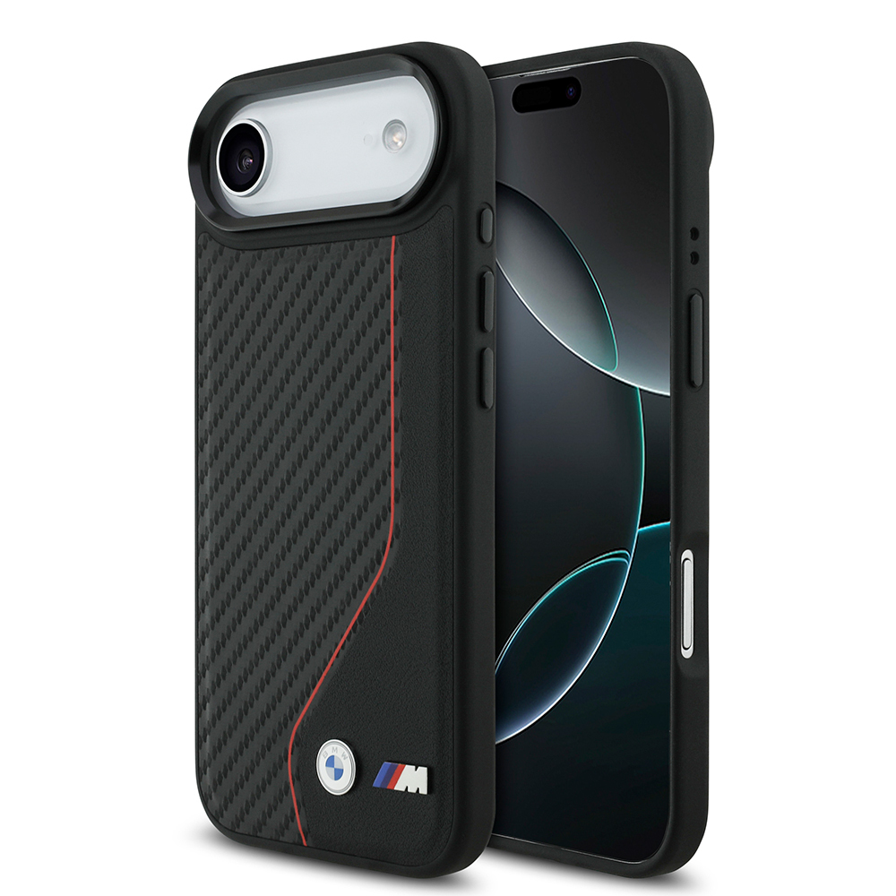 Apple iPhone 17 Air Uyumlu Kılıf BMW Orjinal Lisanslı M-safe Şarj Özellikli Metal BMW ve M Logolu PU Karbon Tasarımlı Kapak