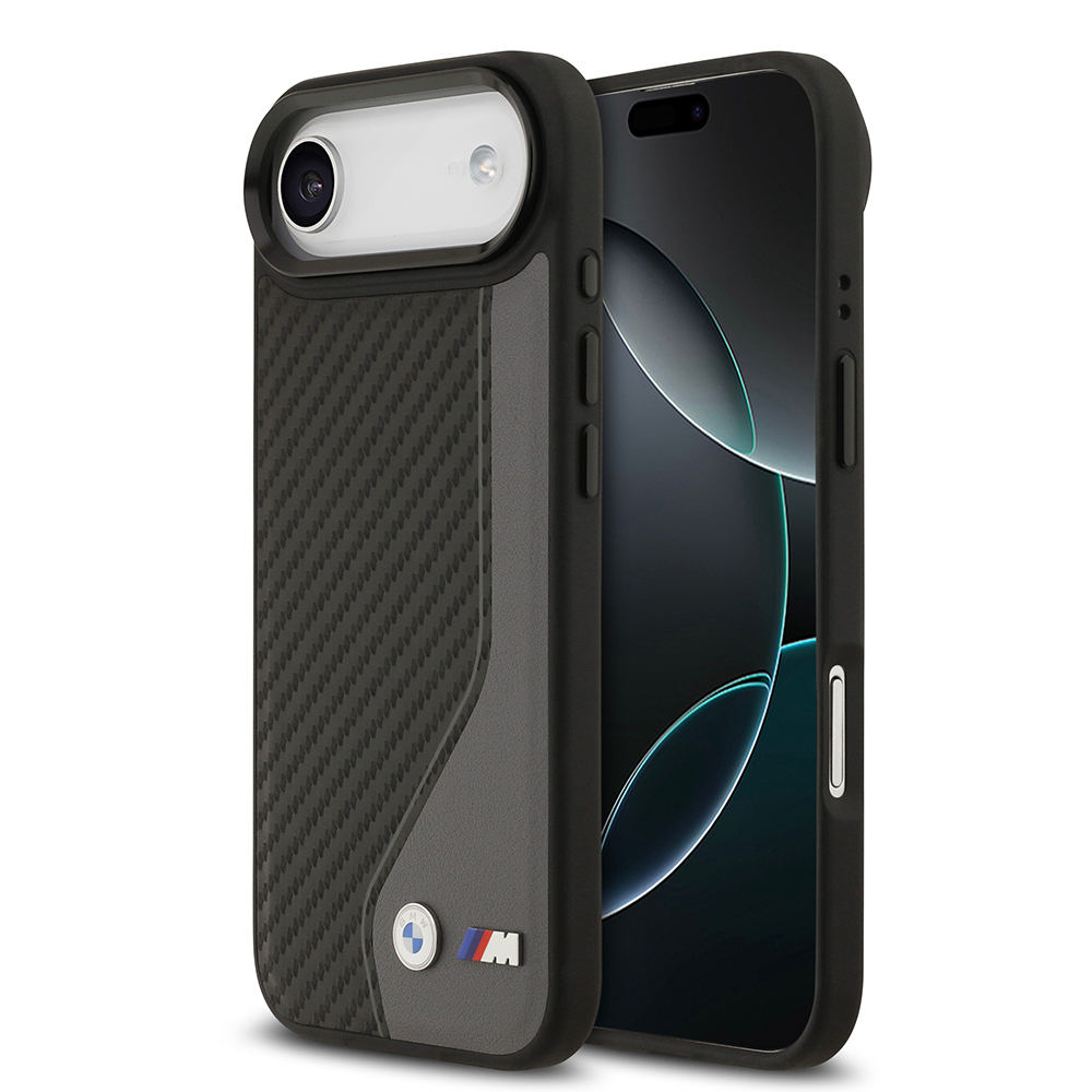 Apple iPhone 17 Air Uyumlu Kılıf BMW Orjinal Lisanslı M-safe Şarj Özellikli Metal BMW ve M Logolu PU Karbon Tasarımlı Kapak