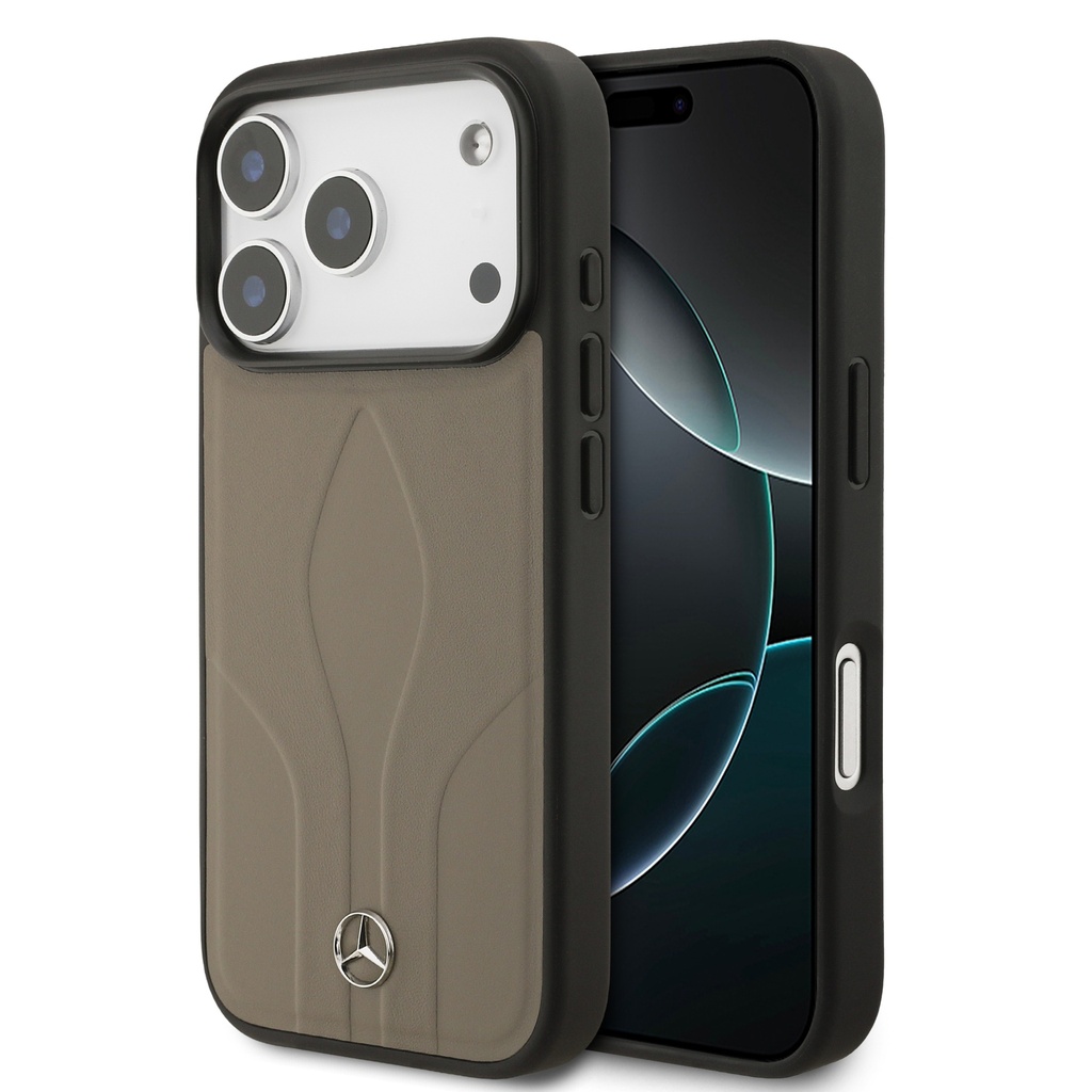 Apple iPhone 17 Pro Uyumlu Kılıf Mercedes Benz Orjinal Lisanslı M-safe Şarj Özellikli Dokulu Desenli Deri Kapak