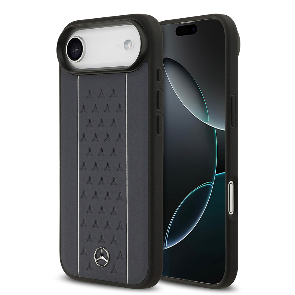 Apple iPhone 17 Air Uyumlu Kılıf Mercedes Benz Orjinal Lisanslı M-safe Şarj Özellikli Şeritli Yıldız Desenli Metal Logolu Deri Kapak