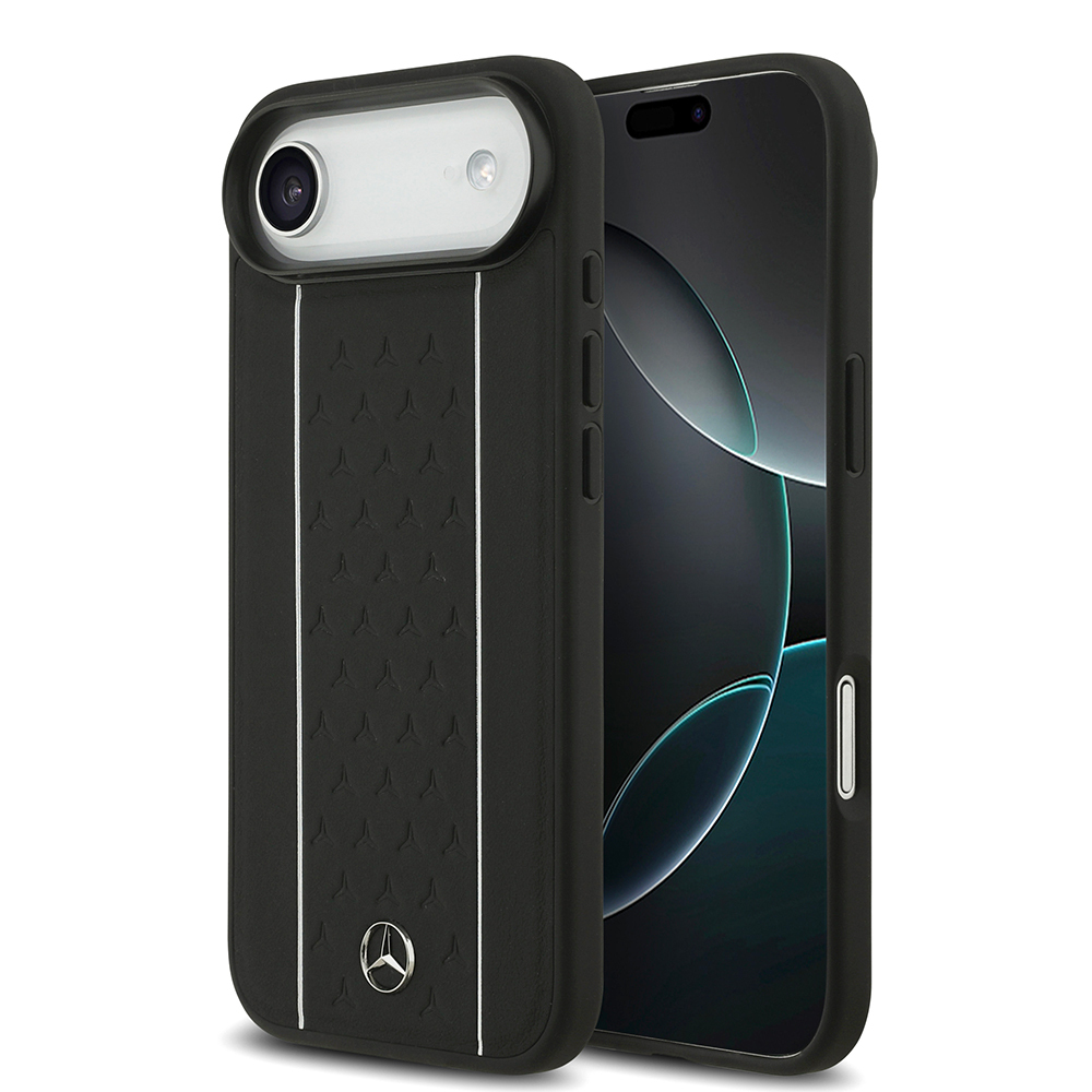 Apple iPhone 17 Air Uyumlu Kılıf Mercedes Benz Orjinal Lisanslı M-safe Şarj Özellikli Şeritli Yıldız Desenli Metal Logolu Deri Kapak
