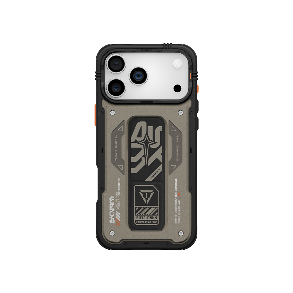 [RNZ-TA124510] Apple iPhone 17 Pro Uyumlu Kılıf Desenli Airbag Tasarımlı Standlı Skinarma Aegis Kapak (Gri)