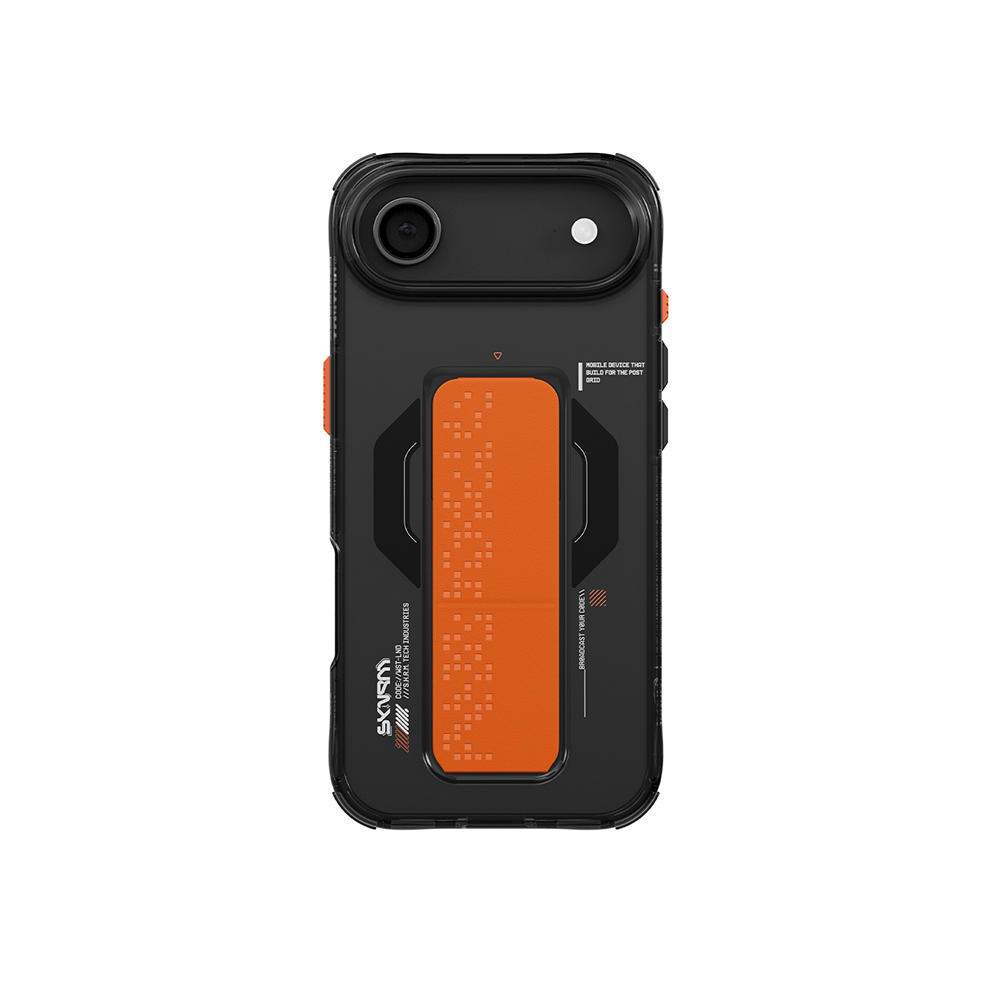 [RNZ-TA124949] Apple iPhone 17 Air Uyumlu Kılıf M-Safe Şarj Özellikli Airbag Tasarımlı Standlı Skinarma Haxa Kapak (Füme)