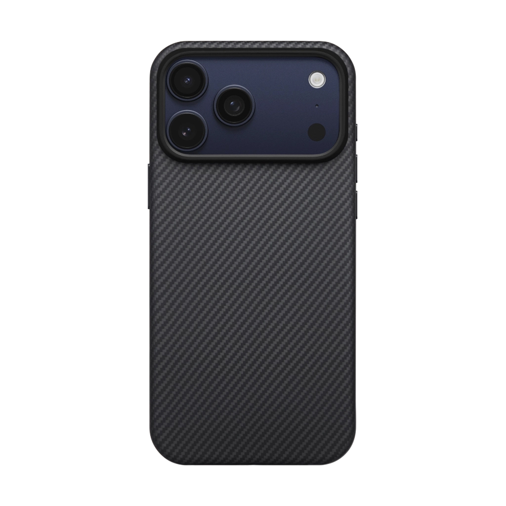 Apple iPhone 17 Pro Max Uyumlu Kılıf M-safe Şarj Özellikli 1500D Aramid Fiber Pitaka Military-Grade Classic Serisi Black-Grey Twill Kapak
