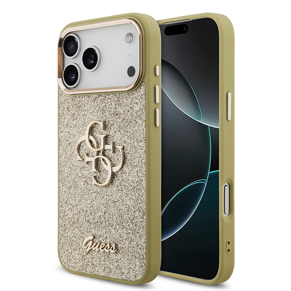 Apple iPhone 17 Pro Max Uyumlu Kılıf Guess Orjinal Lisanslı 4G Büyük Metal Kamera Çerçeveli ve Logolu Glitter Kapak