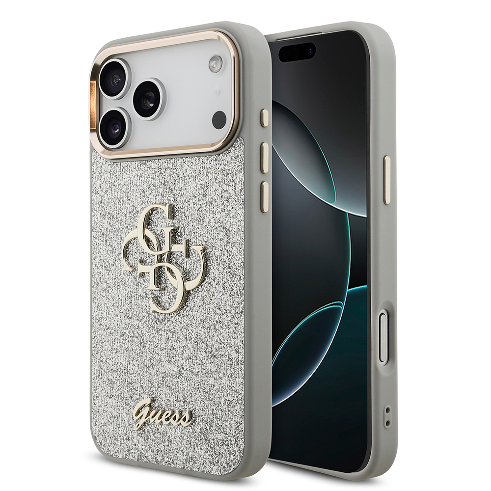 Apple iPhone 17 Pro Max Uyumlu Kılıf Guess Orjinal Lisanslı 4G Büyük Metal Kamera Çerçeveli ve Logolu Glitter Kapak