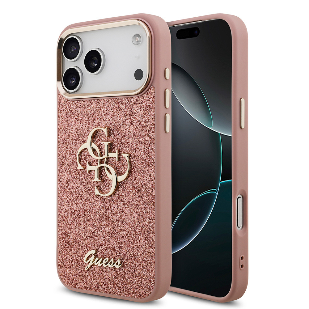 Apple iPhone 17 Pro Max Uyumlu Kılıf Guess Orjinal Lisanslı 4G Büyük Metal Kamera Çerçeveli ve Logolu Glitter Kapak
