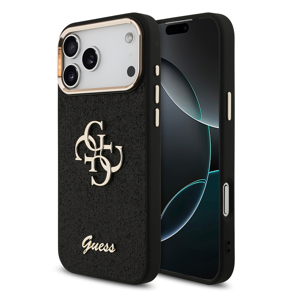 Apple iPhone 17 Pro Max Uyumlu Kılıf Guess Orjinal Lisanslı 4G Büyük Metal Kamera Çerçeveli ve Logolu Glitter Kapak
