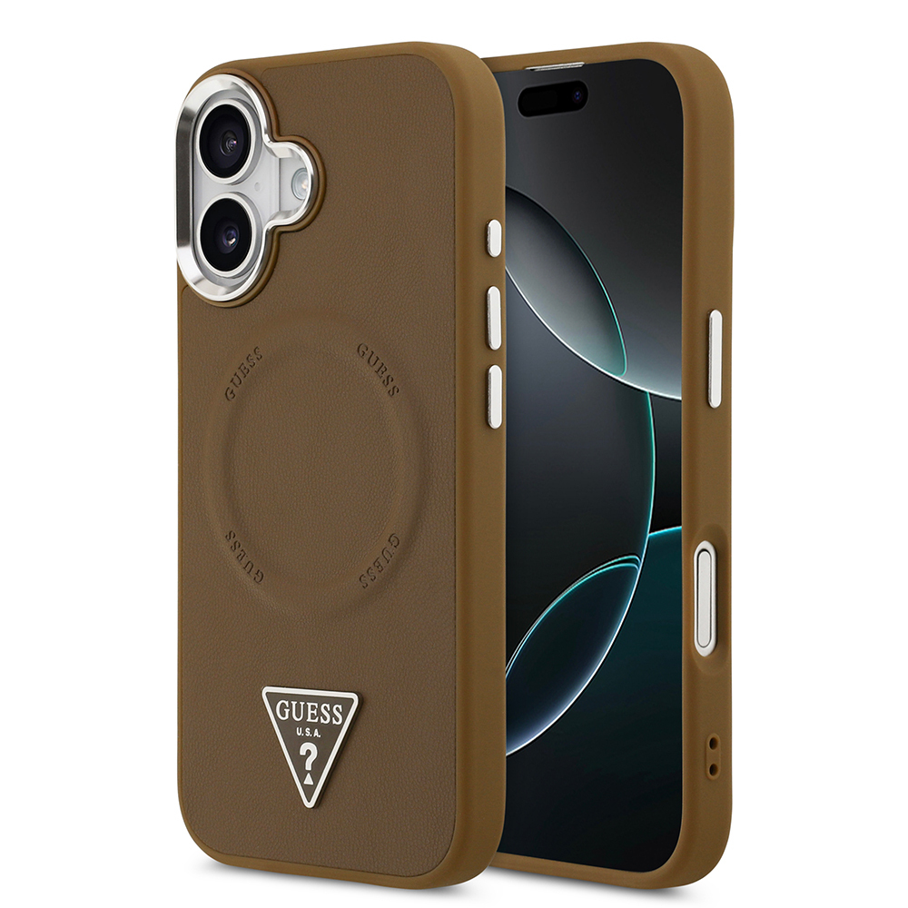 Apple iPhone 17 Uyumlu Kılıf Guess Orjinal Lisanslı M-safe Şarj Özellikli PU Deri Metal Kamera Çerçeveli Üçgen Logolu Kapak