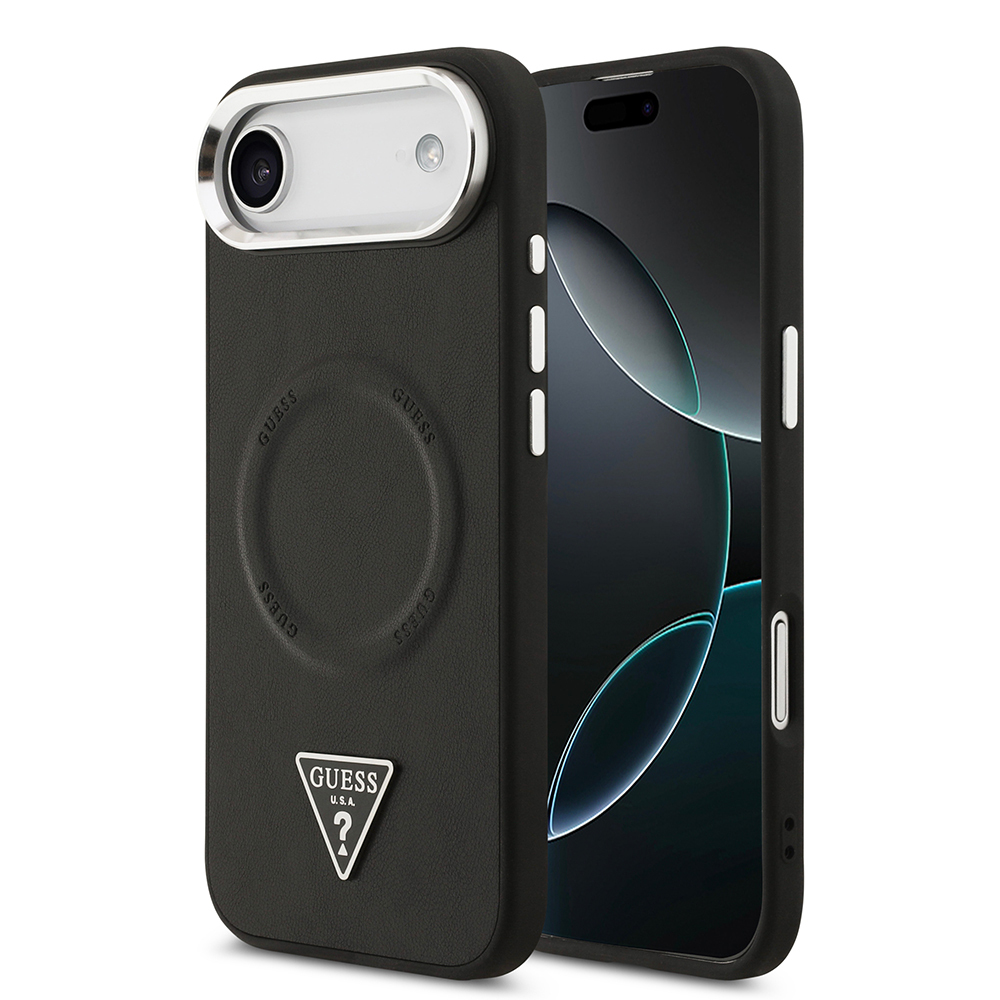 Apple iPhone 17 Air Uyumlu Kılıf Guess Orjinal Lisanslı M-safe Şarj Özellikli PU Deri Metal Kamera Çerçeveli Üçgen Logolu Kapak