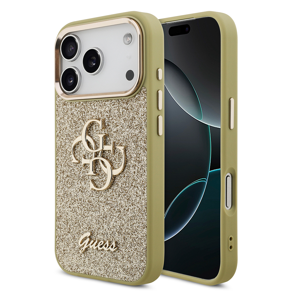 Apple iPhone 17 Pro Uyumlu Kılıf Guess Orjinal Lisanslı 4G Büyük Metal Kamera Çerçeveli ve Logolu Glitter Kapak