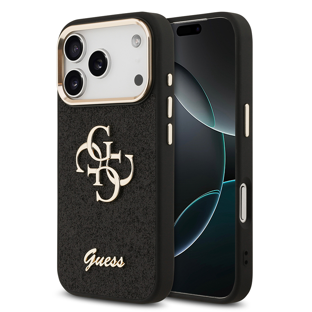 Apple iPhone 17 Pro Uyumlu Kılıf Guess Orjinal Lisanslı 4G Büyük Metal Kamera Çerçeveli ve Logolu Glitter Kapak