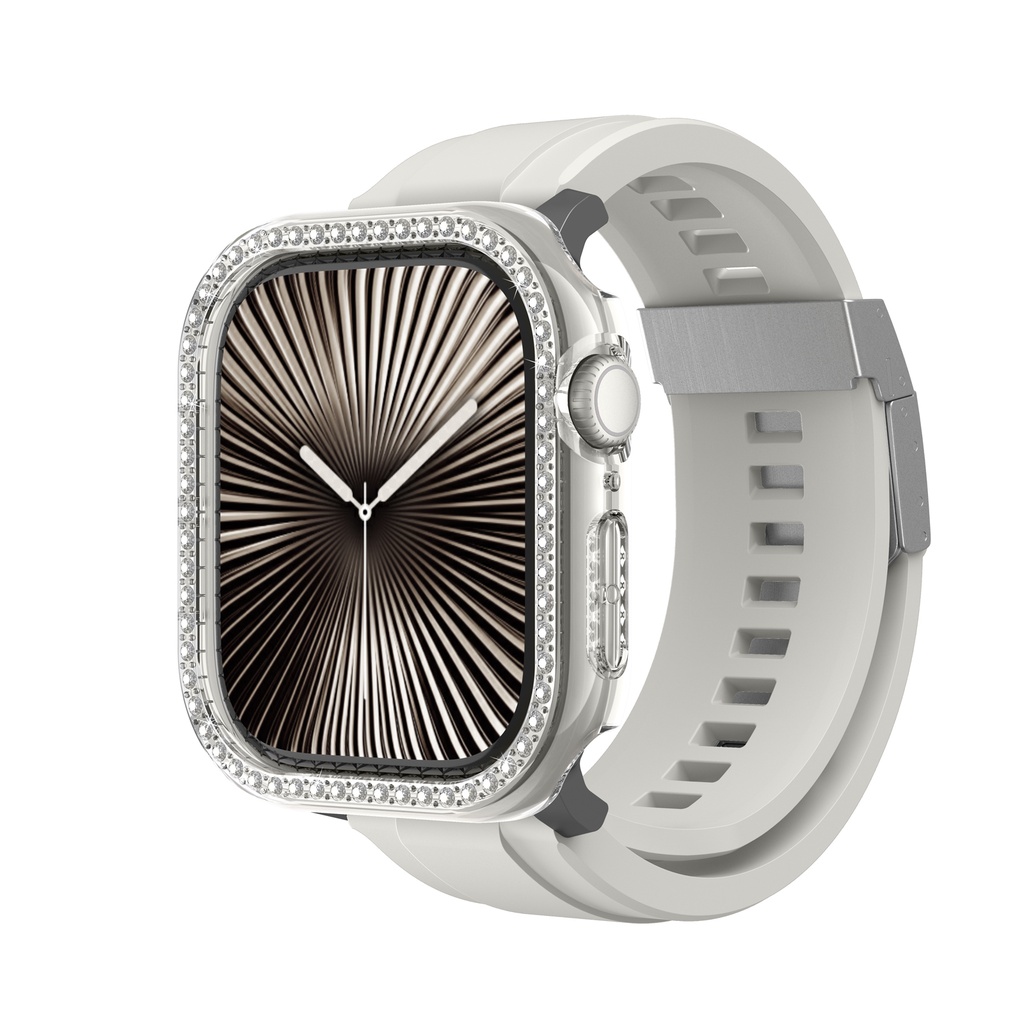 [RNZ-TA125079] Apple Watch 10 42mm Uyumlu Amazingthing Gleam Fit FullGuard Taşlı Sert PC Kasa ve Ekran Koruyucu
