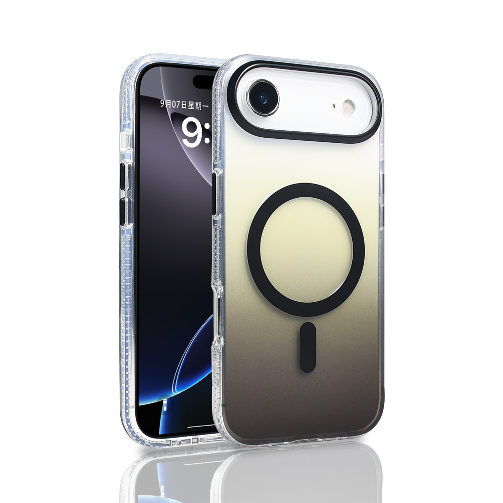 [RNZ-TA125033] Apple iPhone 17 Air Uyumlu Kılıf M-safe Şarj Özellikli Transparan Renk Geçişli Zore Toros Kapak (Siyah)
