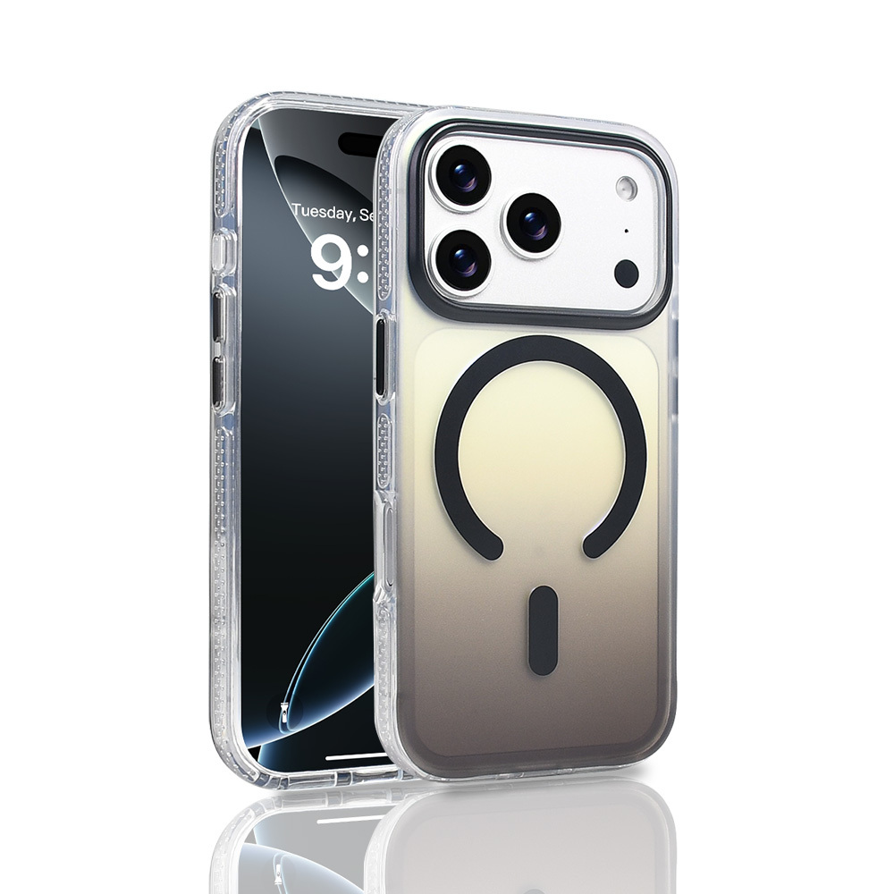 [RNZ-TA125038] Apple iPhone 17 Pro Uyumlu Kılıf M-safe Şarj Özellikli Transparan Renk Geçişli Zore Toros Kapak (Siyah)