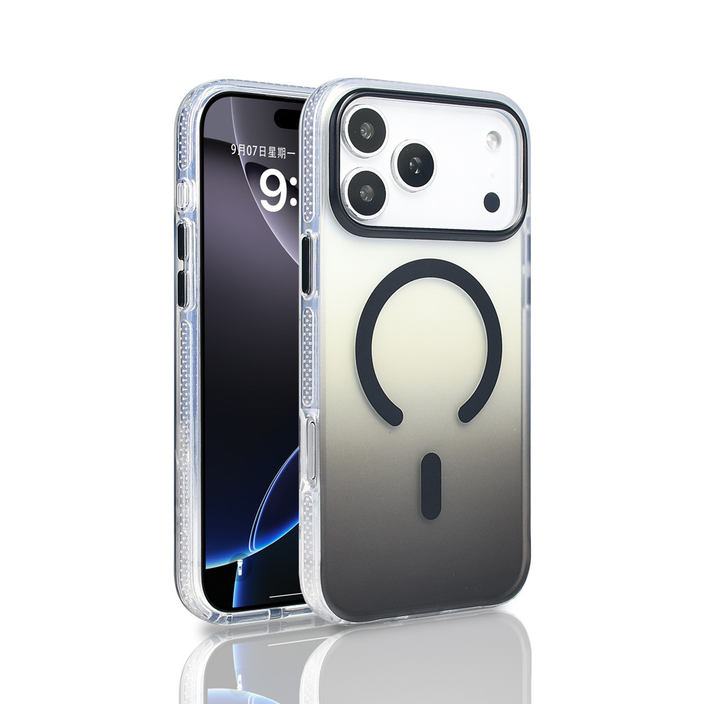 [RNZ-TA125043] Apple iPhone 17 Pro Max Uyumlu Kılıf M-safe Şarj Özellikli Transparan Renk Geçişli Zore Toros Kapak (Siyah)