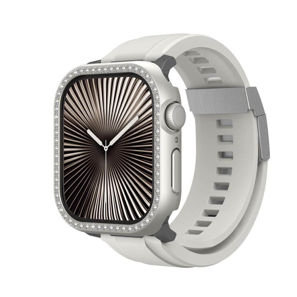 Apple Watch 10 46mm Uyumlu Amazingthing Gleam Fit FullGuard Taşlı Sert PC Kasa ve Ekran Koruyucu