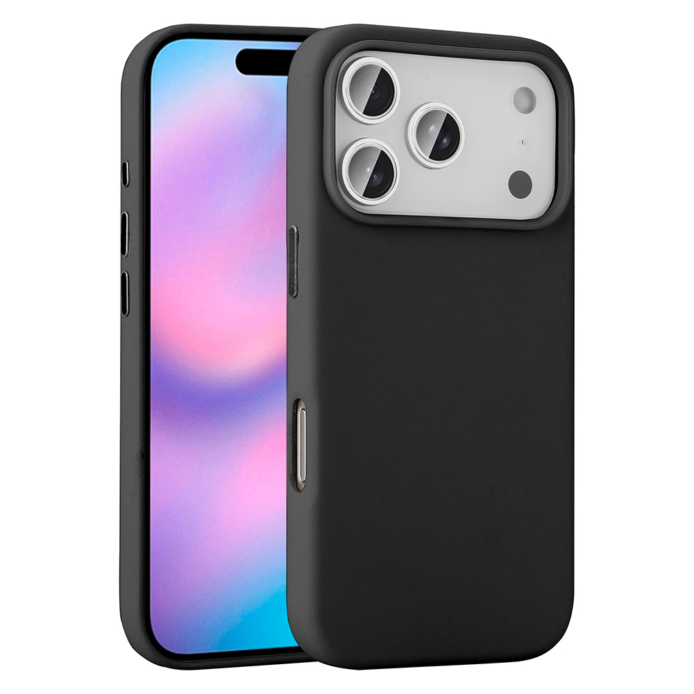 [RNZ-TA125402] Apple iPhone 17 Pro Max Uyumlu Kılıf M-safe Şarj Özellikli PU Deri Görünümlü Zore Kupra Kapak (Siyah)