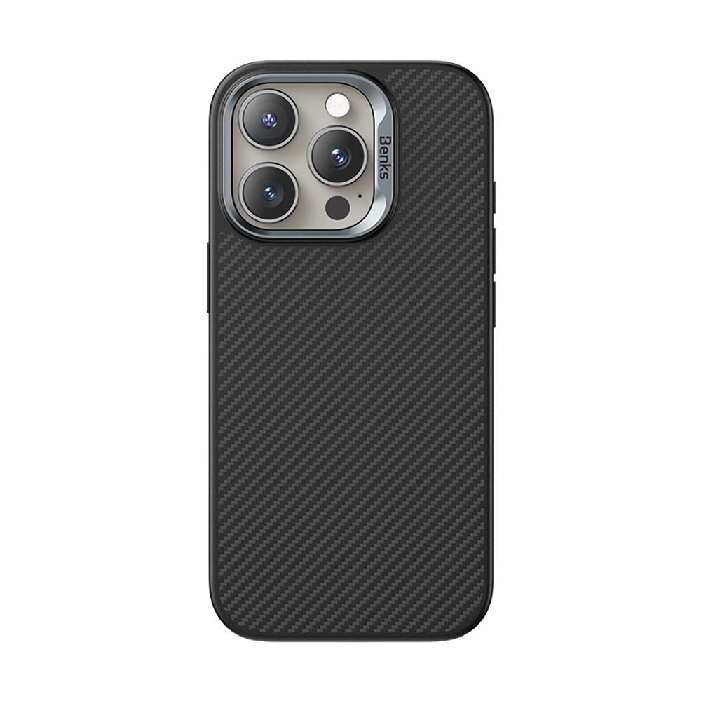Apple iPhone 16 Pro Max Uyumlu Kılıf Karbon Fiber M-safe Şarj Özellikli Kamera Kontrol Butonlu Benks Hybrid ArmorPro 600D Kevlar Kapak