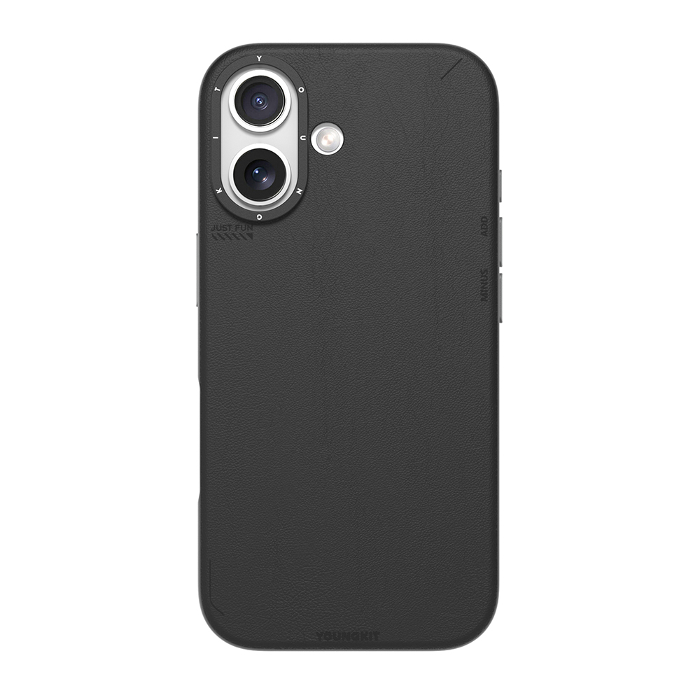 [RNZ-TA125430] Apple iPhone 17 Uyumlu Kılıf M-safe Şarj Özellikli Basit Mat Deri Desenli Youngkit Tech Fashion Serisi Kapak (Siyah)