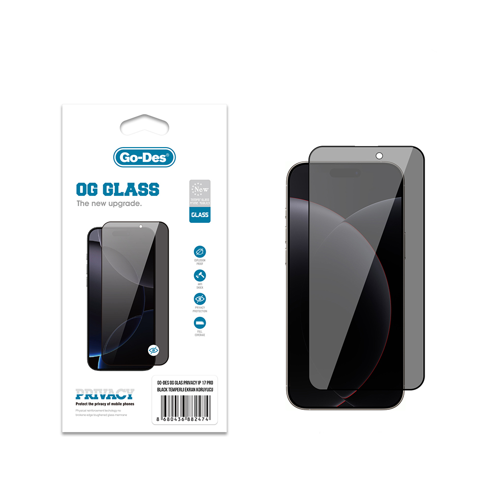 Apple iPhone 17 Pro Uyumlu Go Des OG Glass Privacy Antistatik Temperli Cam Ekran Koruyucu