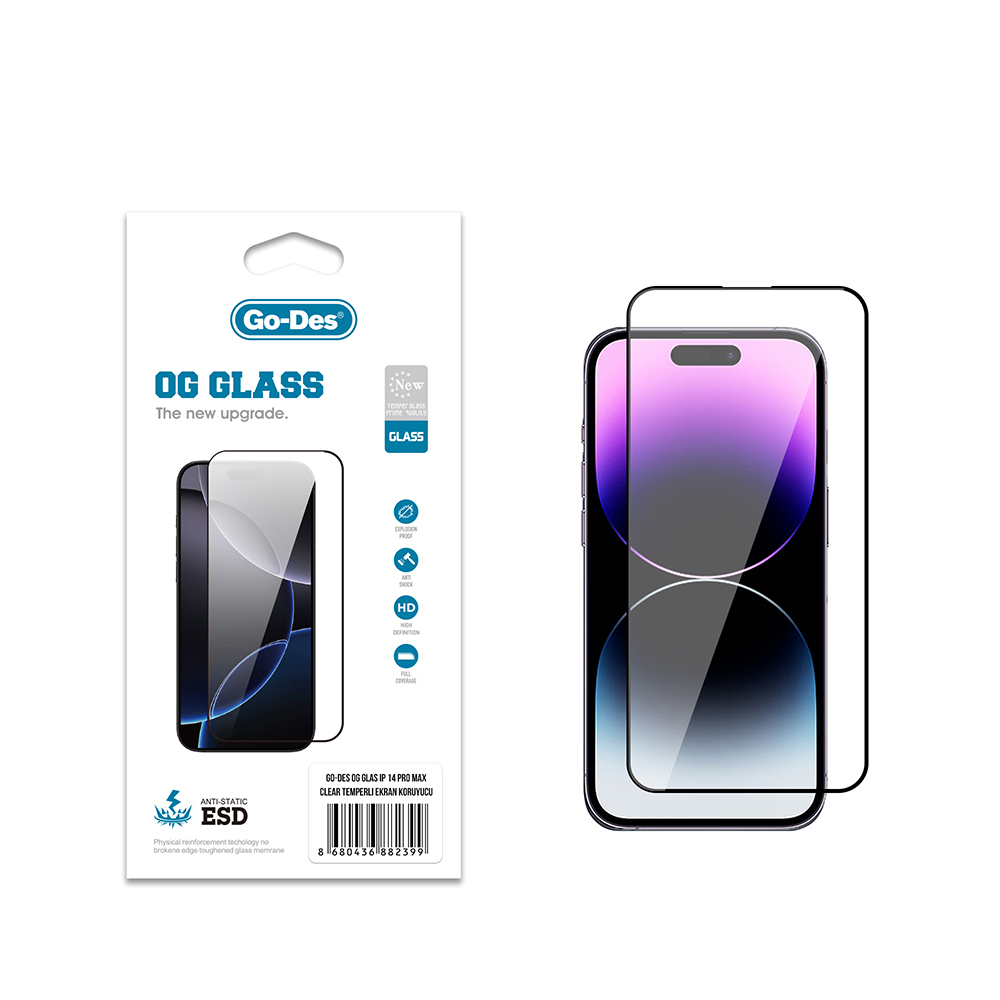 Apple iPhone 14 Pro Max Uyumlu Go Des OG Glass Antistatik Temperli Cam Ekran Koruyucu