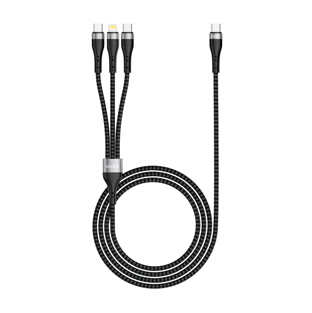 [RNZ-TA124066] Zore ZR-45 3in1 USB-A to Lightning - Type-C - Type-C Şarj ve Data Kablosu 20W 1.5M