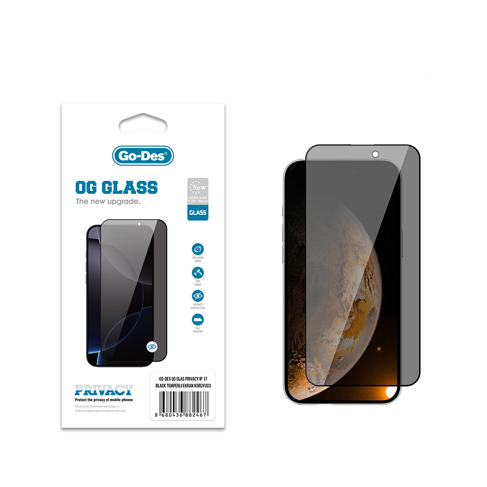 [RNZ-TA123864] Apple iPhone 17 Uyumlu Go Des OG Glass Privacy Antistatik Temperli Cam Ekran Koruyucu