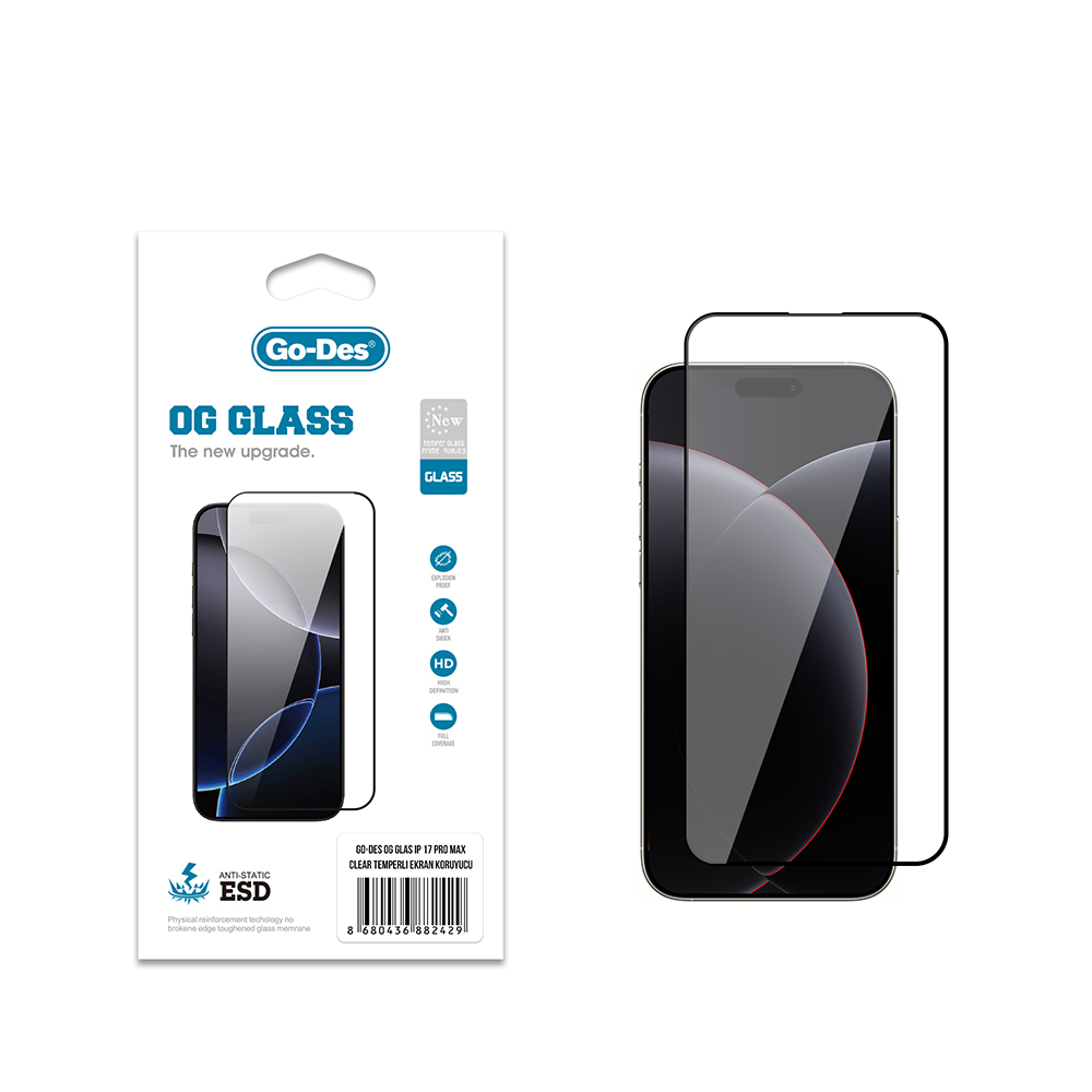 [RNZ-TA123824] Apple iPhone 17 Pro Max Uyumlu Go Des OG Glass Antistatik Temperli Cam Ekran Koruyucu