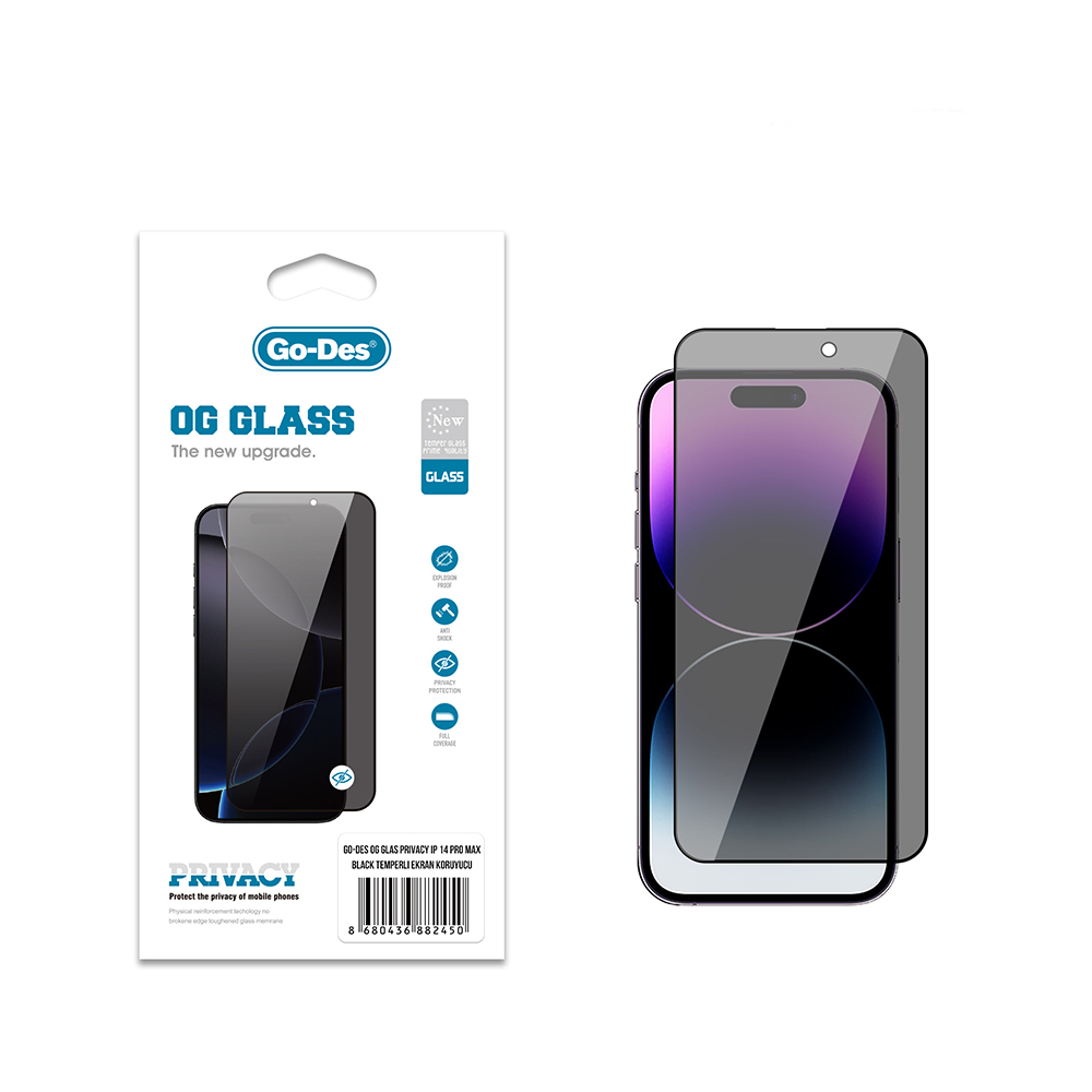 Apple iPhone 14 Pro Max Uyumlu Go Des OG Glass Privacy Antistatik Temperli Cam Ekran Koruyucu