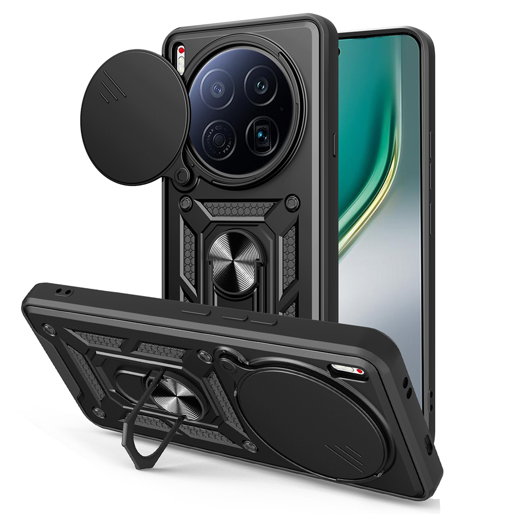 [RNZ-TA123861] Tecno Camon 40 Premier 5G Kılıf Magnetik Standlı Kamera Korumalı Zore Sürgülü Vega Kapak (Siyah)