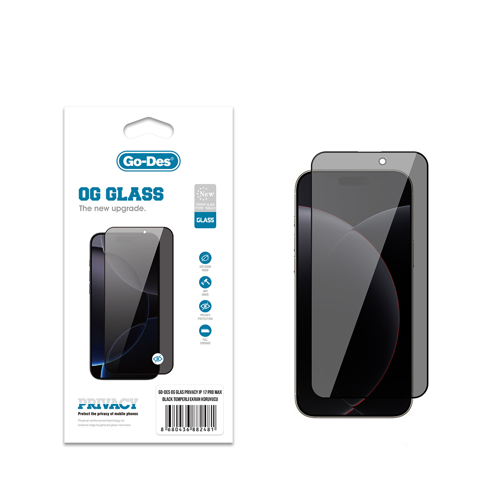 Apple iPhone 17 Pro Max Uyumlu Go Des OG Glass Privacy Antistatik Temperli Cam Ekran Koruyucu