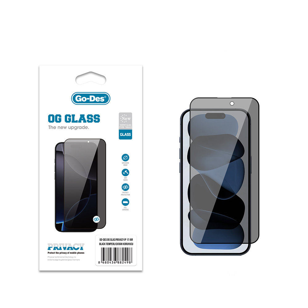 [RNZ-TA123865] Apple iPhone 17 Air Uyumlu Go Des OG Glass Privacy Antistatik Temperli Cam Ekran Koruyucu