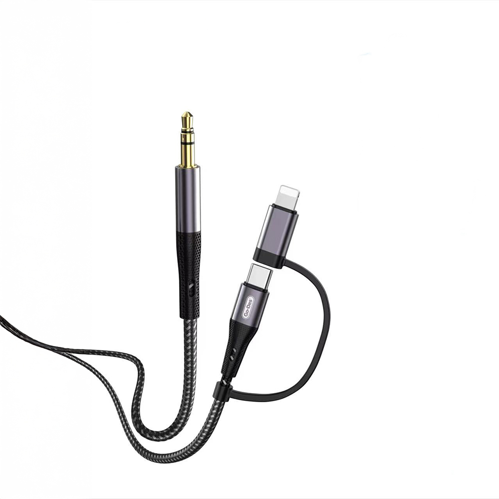 [RNZ-TA123869] Go Des GAC-172 2in1 Type-C & Lightning to 3.5mm AUX Audio Kablo 1M