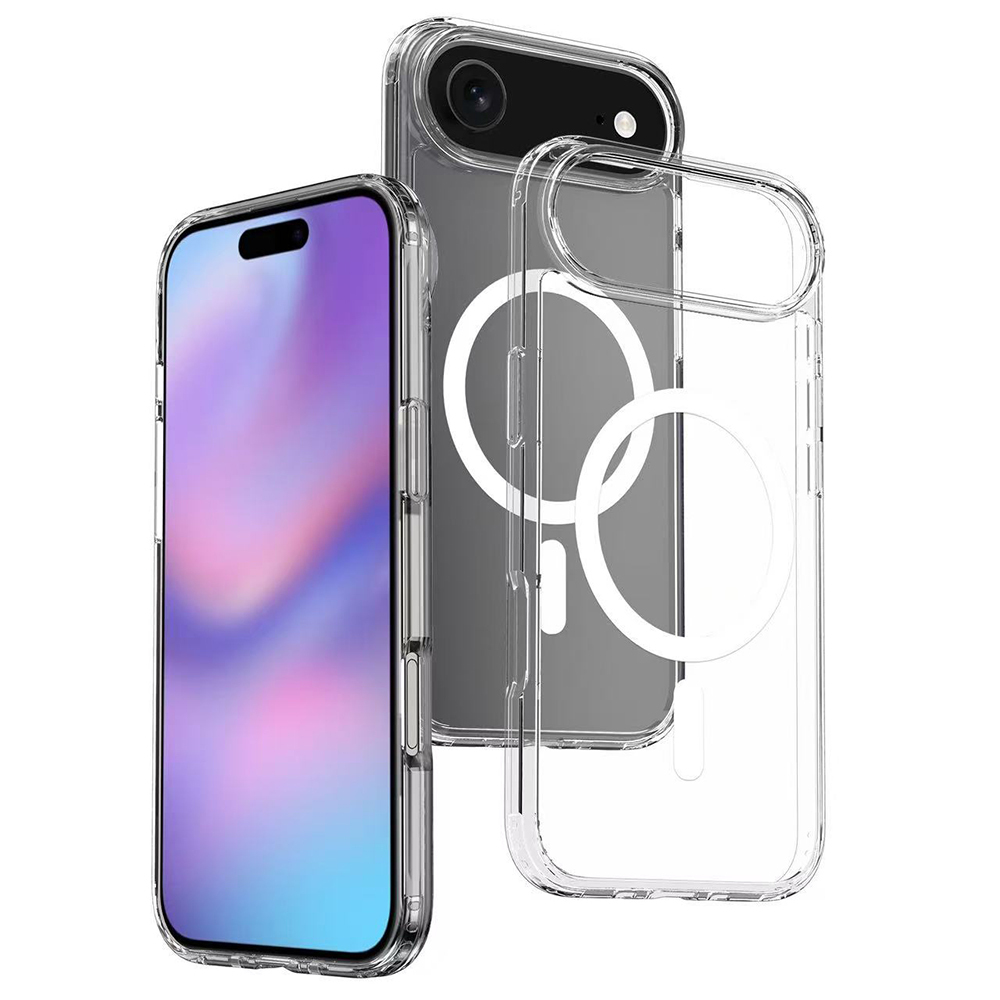 Apple iPhone 17 Air Uyumlu Kılıf M-safe Şarj Özellikli Şeffaf Sert PC Zore Embos Kapak