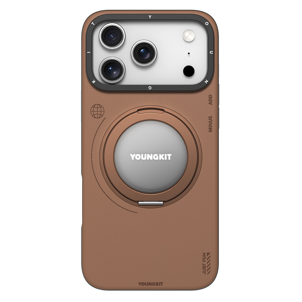 Apple iPhone 17 Pro Uyumlu Kılıf M-safe Şarj Özellikli 360 Derece Standlı Basit Mat Deri Desenli Youngkit Tech Leather Serisi Kapak