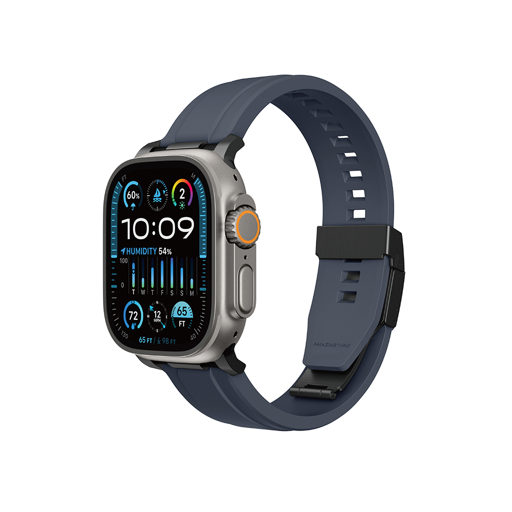[RNZ-TA125521] Apple Watch 10 46mm Uyumlu Amazingthing Titan Chrono Silikon Kordon (Lacivert)