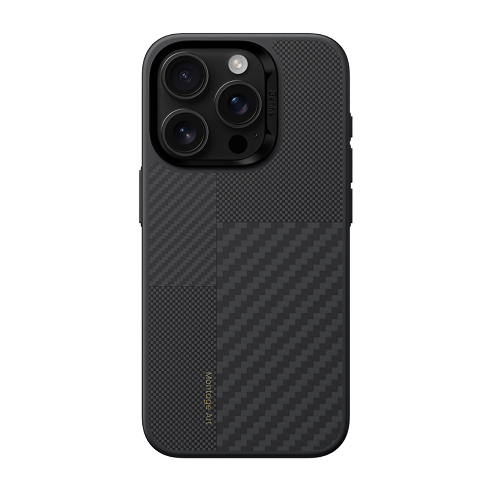 Apple iPhone 16 Pro Max Uyumlu Kılıf Karbon Fiber M-safe Şarj Özellikli Kamera Kontrol Butonlu Benks Hybrid ArmorPro Montage Kevlar Kapak