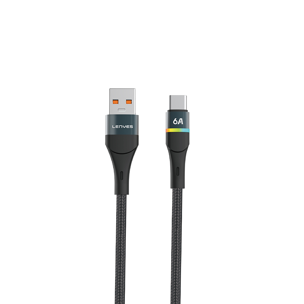 [RNZ-TA125162] Lenyes LC520 USB-A to Type-C 6A Örgü Tasarımlı Hızlı Şarj Özellikli Data ve Şarj Kablosu 66W 1M
