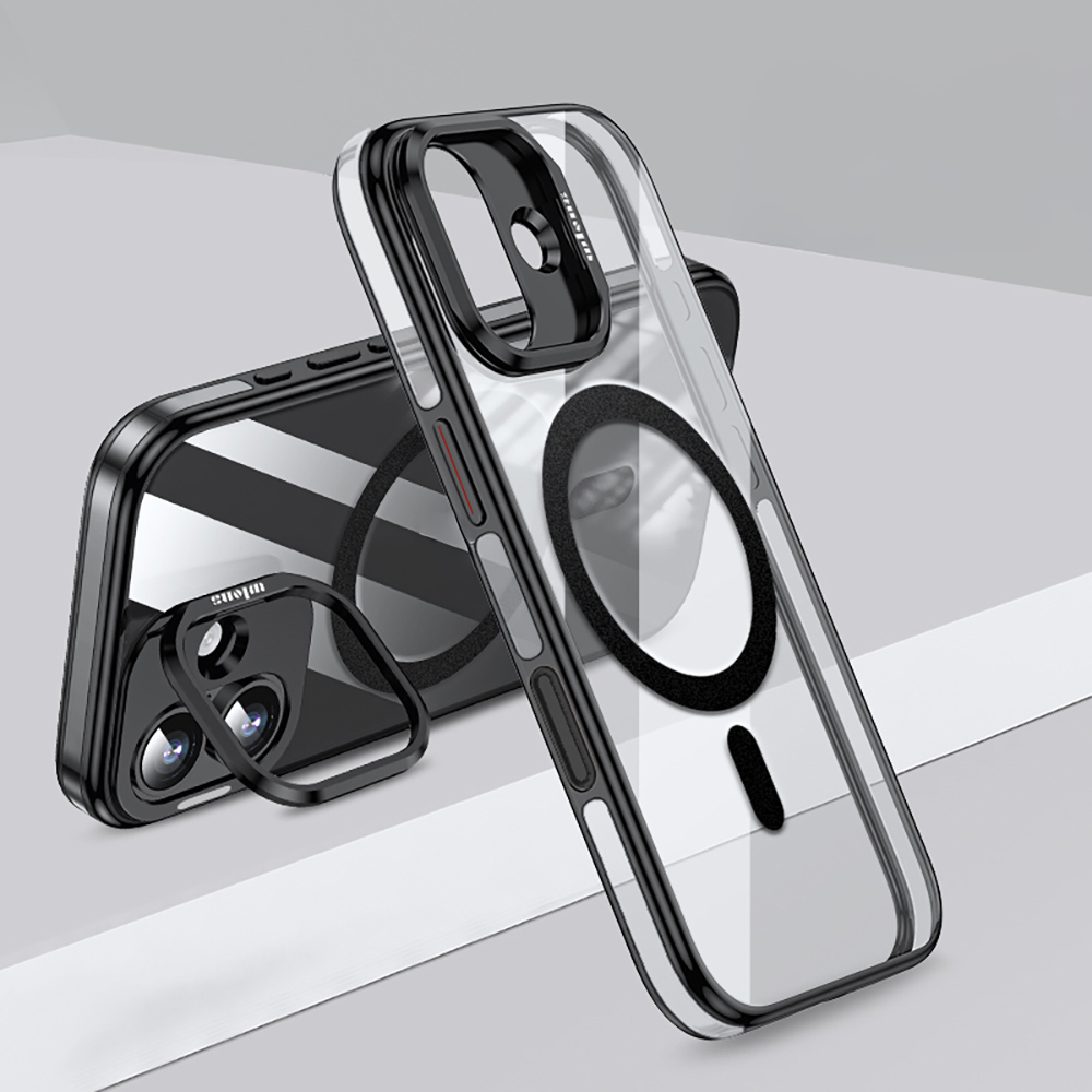 [RNZ-TA125530] Apple iPhone 17 Uyumlu Kılıf M-safe Şarj Özellikli Wlons Standlı Efsane Kapak (Siyah)