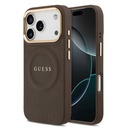 Apple iPhone 17 Pro Uyumlu Kılıf Guess Orjinal Lisanslı M-safe Şarj Özellikli Sıcak Baskılı Yazı Logolu PU Deri Peony Kapak
