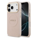 Apple iPhone 17 Pro Uyumlu Kılıf Guess Orjinal Lisanslı M-safe Şarj Özellikli Sıcak Baskılı Yazı Logolu PU Deri Peony Kapak