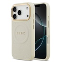 Apple iPhone 17 Pro Uyumlu Kılıf Guess Orjinal Lisanslı M-safe Şarj Özellikli Sıcak Baskılı Yazı Logolu PU Deri Peony Kapak