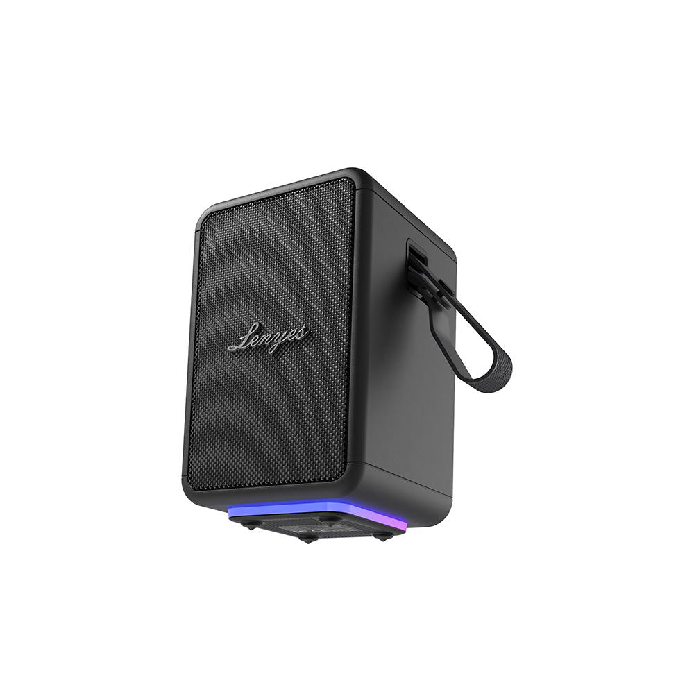 [RNZ-TA125174] Lenyes S874 Su Geçirmez Özellikli RGB Işıklı Askılı Taşınabilir TWS Bluetooth Hoparlör v5.3 (Siyah)