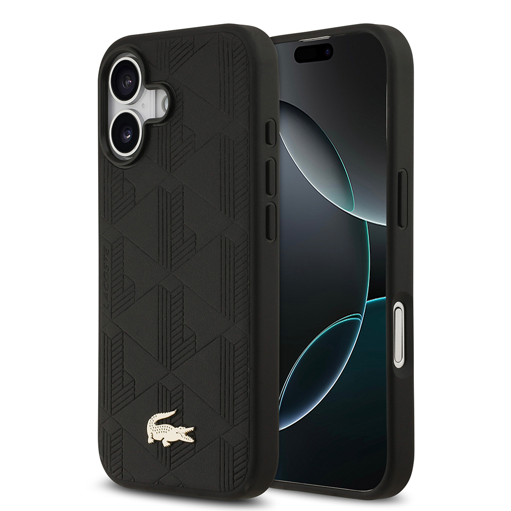 Apple iPhone 17 Uyumlu Kılıf Lacoste Orjinal Lisanslı M-safe Şarj Özellikli PU Deri Tasarımlı Karışık Monogram Desenli Kapak