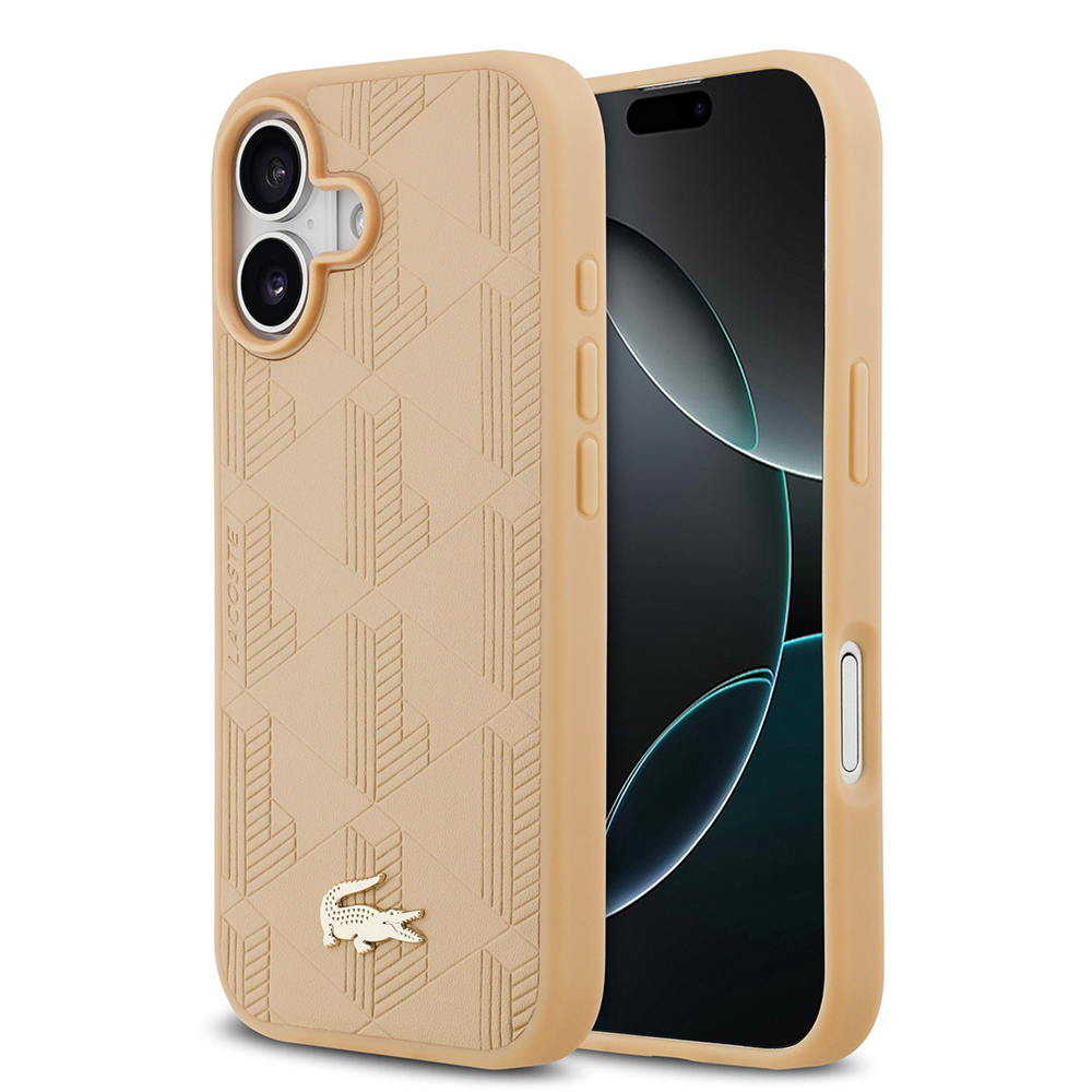 Apple iPhone 17 Uyumlu Kılıf Lacoste Orjinal Lisanslı M-safe Şarj Özellikli PU Deri Tasarımlı Karışık Monogram Desenli Kapak