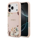 Apple iPhone 17 Pro Max Uyumlu Kılıf Guess Orjinal Lisanslı M-safe Şarj Özellikli Taneli Çiçek Tasarımlı Metal Yazı Logolu Kapak