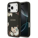 Apple iPhone 17 Pro Uyumlu Kılıf Guess Orjinal Lisanslı M-safe Şarj Özellikli Taneli Çiçek Tasarımlı Metal Yazı Logolu Kapak